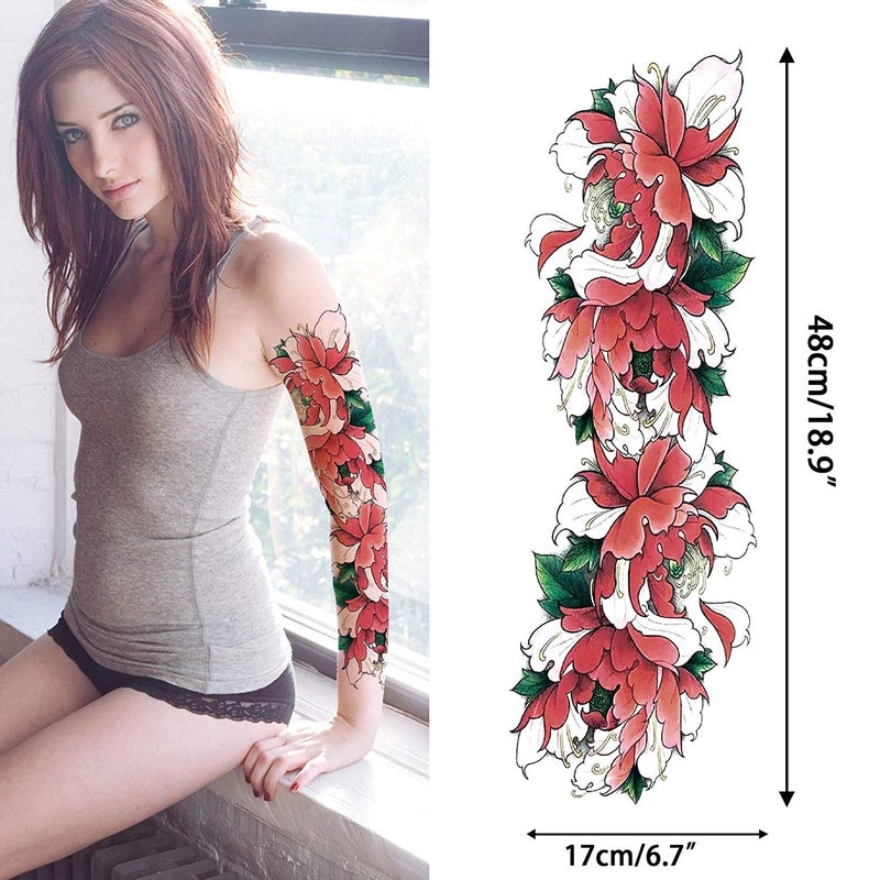 Aresvns Beautiful Spring Temporary Tattoo for Women and Girls (L19â€œxW7â€),Full Arm Fake Tattoos Flowers for BBQ Pool Beach Party,Waterproof Temporary Tattoo Sleeves Christmas Gift - Image 3